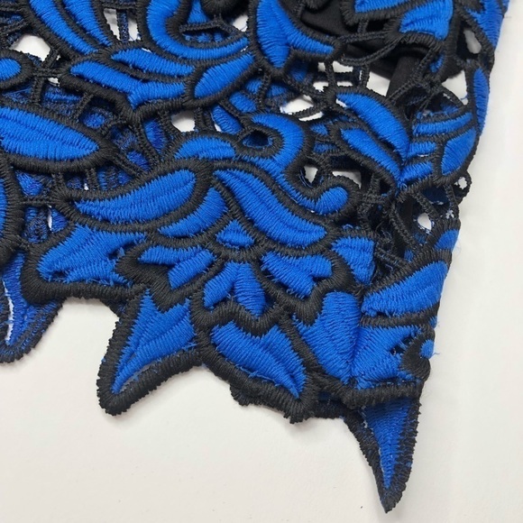 RARE Self-Portrait Cobalt Blue Floral Embroidered Lace Cocktail Mini Dress - Picture 13 of 16